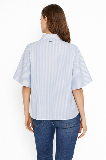Armani Exchange Camicia Over Donna a Righe Bianco/Cielo