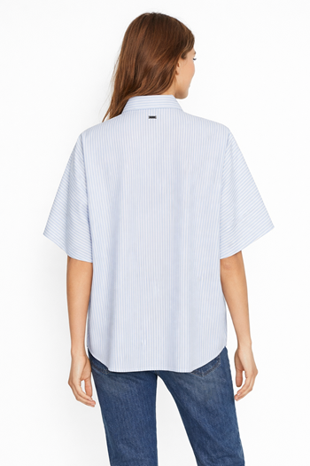Armani Exchange Camicia Over Donna a Righe Bianco/Cielo