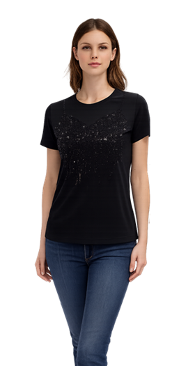 Nosecrets T-Shirt Nera 241NS244 Donna Top Diamantini