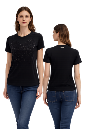 Nosecrets T-Shirt Nera 241NS244 Donna Top Diamantini
