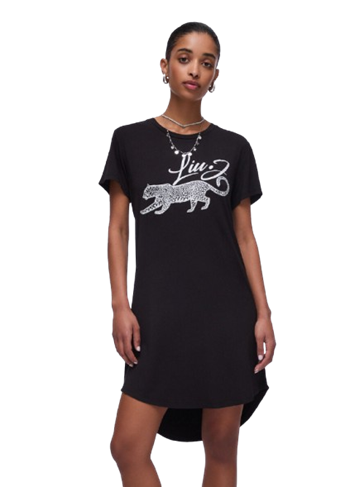 Liu Jo Abito Corto in Jersey Nero – Stampa Leopardo VA6168