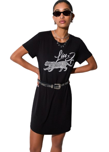 Liu Jo Abito Corto in Jersey Nero – Stampa Leopardo VA6168