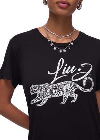 Liu Jo Abito Corto in Jersey Nero – Stampa Leopardo VA6168