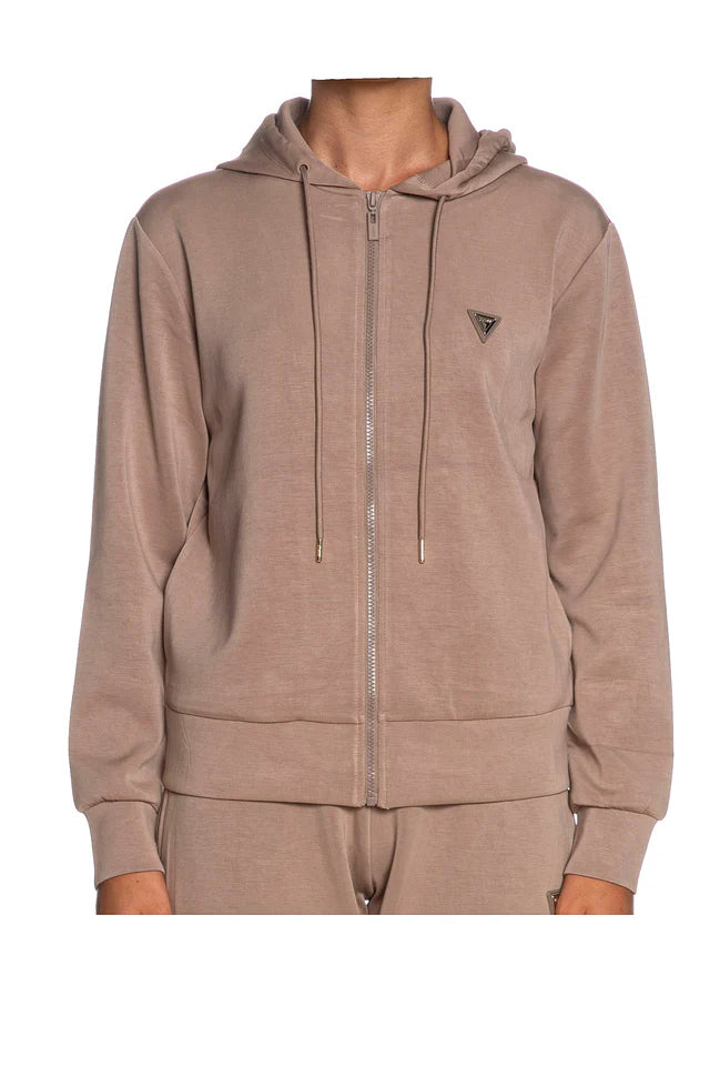 GUESS Felpa Donna Eco Olympe Full Zip Hoodie Taupe V4YQ06