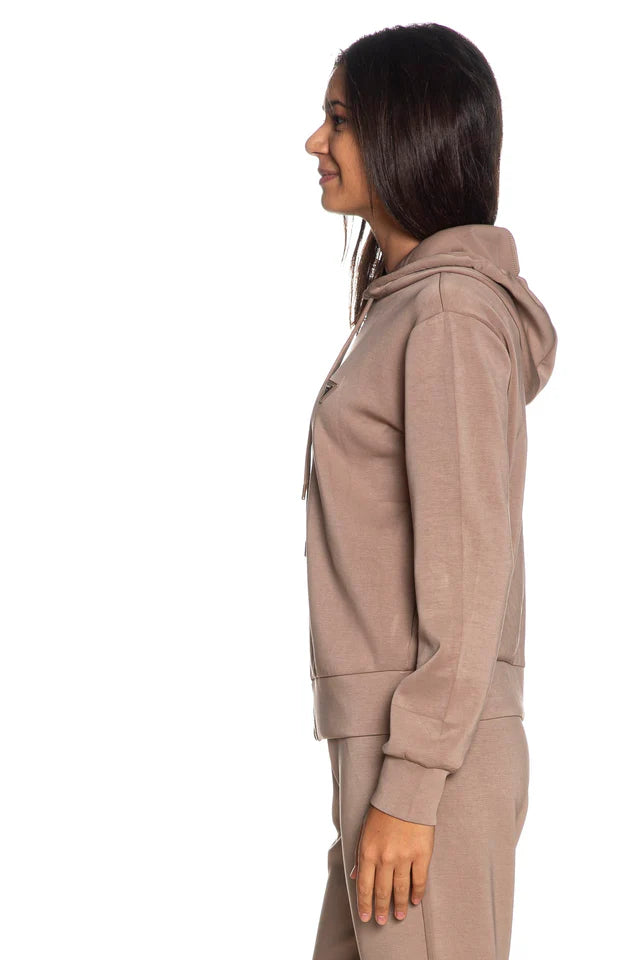 GUESS Felpa Donna Eco Olympe Full Zip Hoodie Taupe V4YQ06