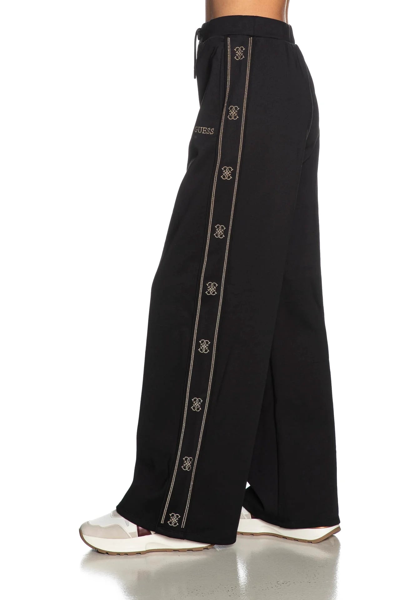 Guess Pantalone Tuta Octavia Wide Leg Da Donna Nero