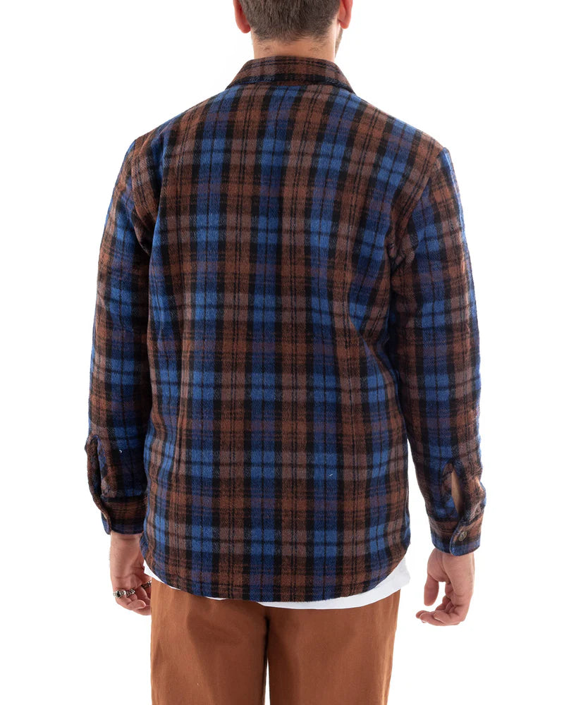 IMPURE Giacca Camicia a Quadri da Uomo, Flanella Marrone e Blu