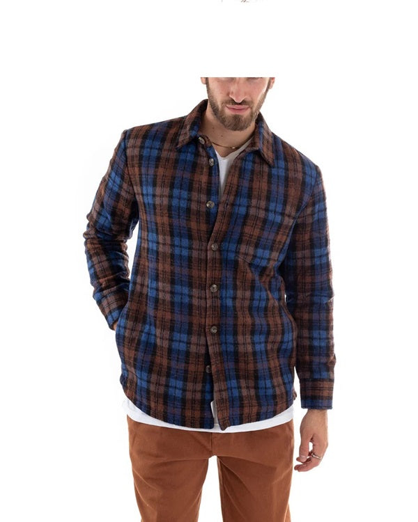 IMPURE Giacca Camicia a Quadri da Uomo, Flanella Marrone e Blu