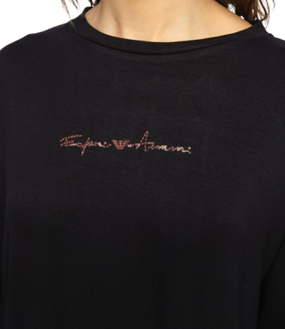 Emporio Armani Felpa Leggera Donna con Logo Signature Borchie Col. Nero