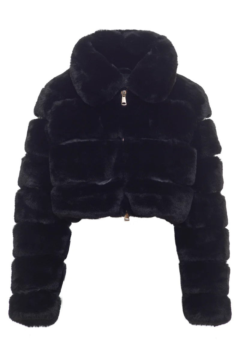 NOSECRETS Giacca Donna Cropped Eco pelliccia bomber Nero