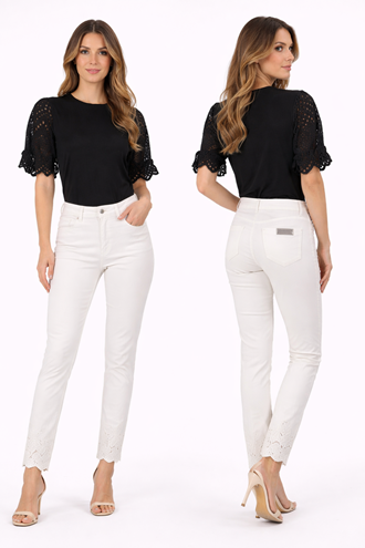 Nosecrets Pantalone Drill Ricamo Farfalle 231NS15 - Latte