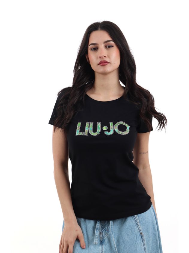 Liu Jo T-Shirt Basic Logo Strass 6169 Nero