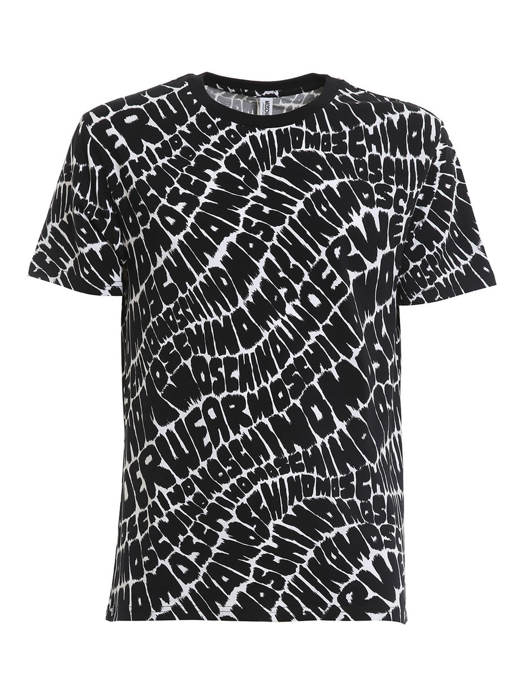 MOSCHINO – T-Shirt Uomo a Manica Corta con Stampa Logo Pattern Allover Nera