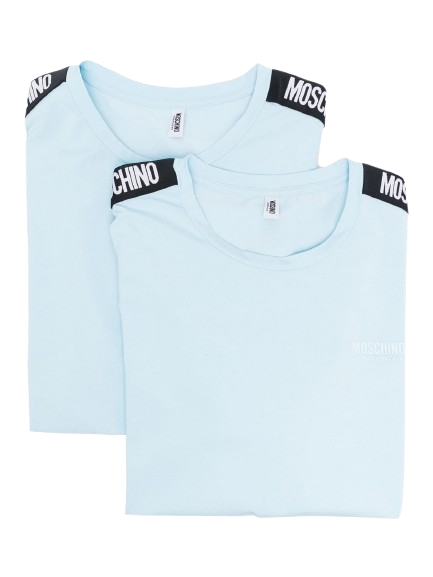 Moschino T-Shirt Uomo con Nastro Logato sulle Spalle Modello A0786 Azzurro Cielo