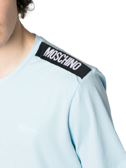 Moschino T-Shirt Uomo con Nastro Logato sulle Spalle Modello A0786 Azzurro Cielo