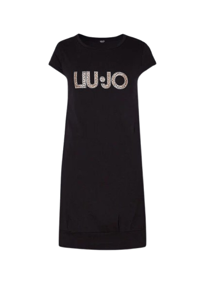 Liu Jo Abito Jersey Logo Strass 6212 Nero/Animalier