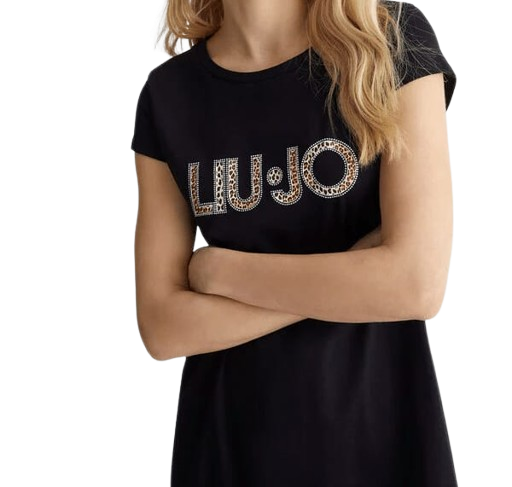 Liu Jo Abito Jersey Logo Strass 6212 Nero/Animalier
