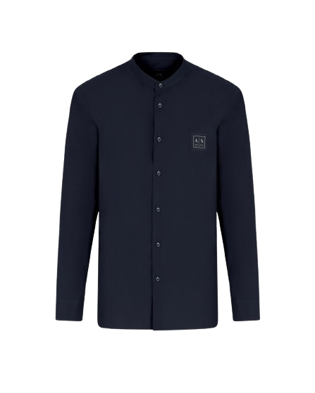 Armani Exchange Camicia Uomo Regular Fit in Popeline deep navy con Patch Logo