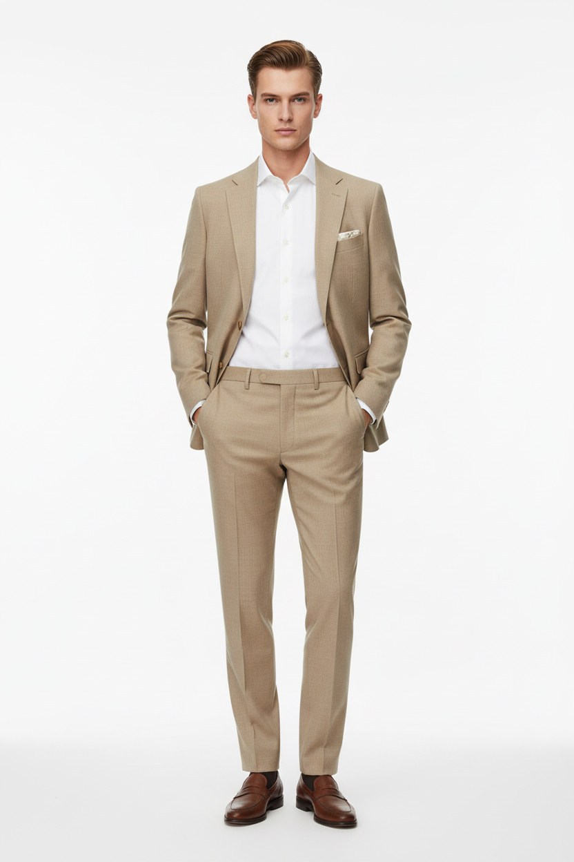 Alessandro Gilles Abito Slim in Fresco Lana A222 Sabbia