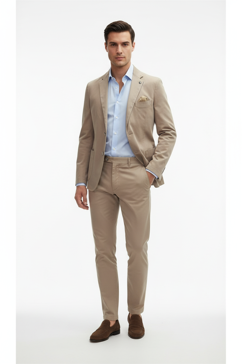 Alessandro Gilles Giacca Uomo Slim Fit in Canvas Sabbia