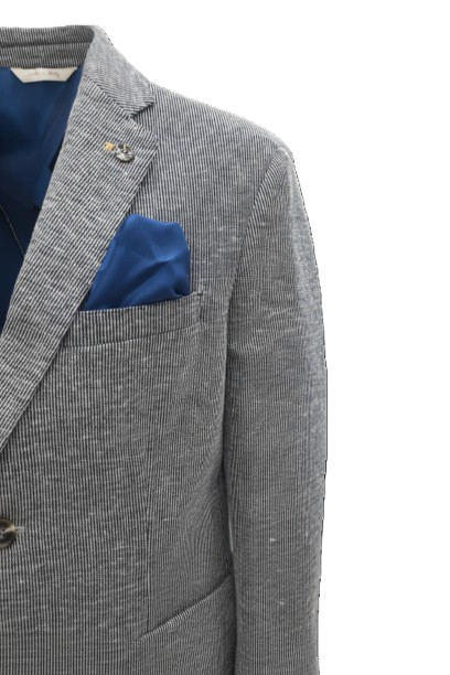 Alessandro Gilles Giacca Uomo in Misto Lino Slim Fit a Righe Blu e Bianco