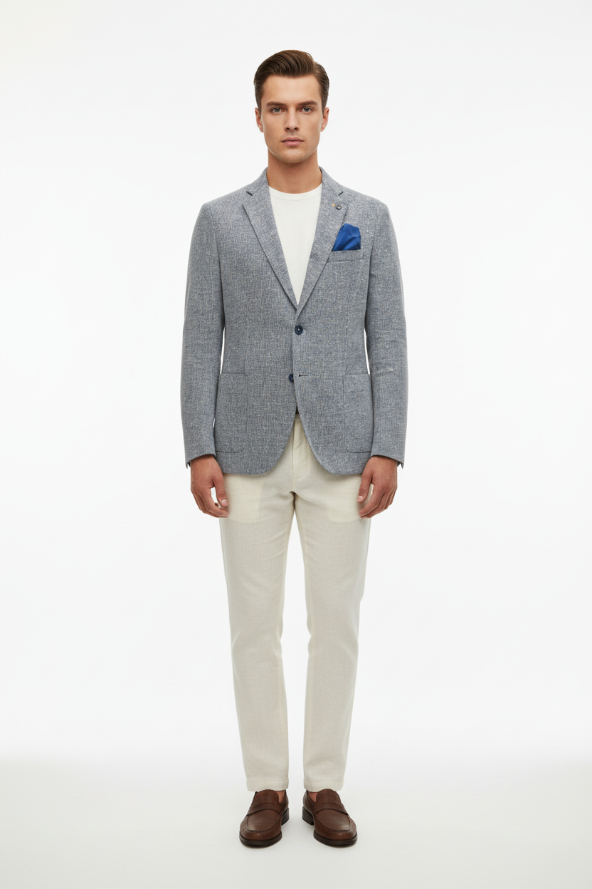 Alessandro Gilles Giacca Misto Lino Righe Blu Bianco