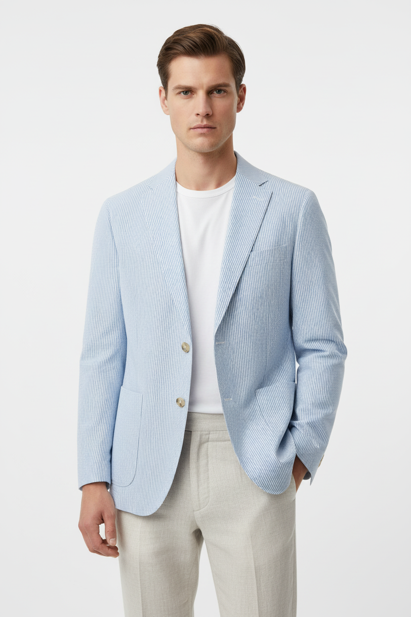 Alessandro Gilles Giacca Righe Bianco Azzurro