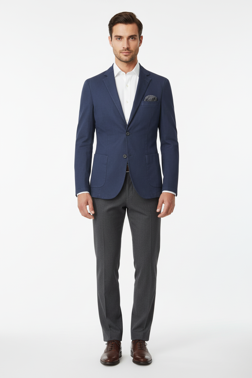 Alessandro Gilles Giacca Uomo Slim Fit Canvas Marine Blue con Modello