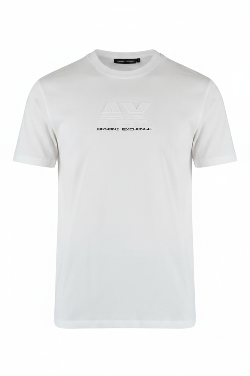 Armani Exchange T-shirt Uomo Sustainable Embossed And HD Logo Bianco - Ghost Mannequin