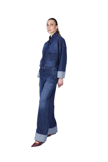 CafèNoir Jeans Donna in denim wide leg con strass C7JJ0182B008 blu medio scuro