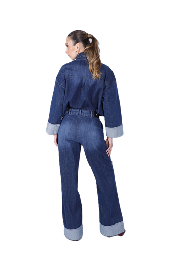 CafèNoir Jeans Donna in denim wide leg con strass C7JJ0182B008 blu medio scuro