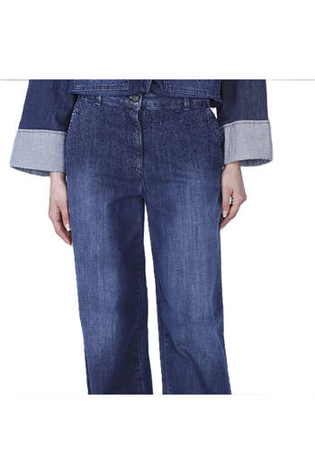CafèNoir Jeans Donna in denim wide leg con strass C7JJ0182B008 blu medio scuro
