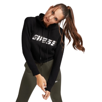 Guess Felpa Scuba Donna con Cappuccio e Logo Silver Nero