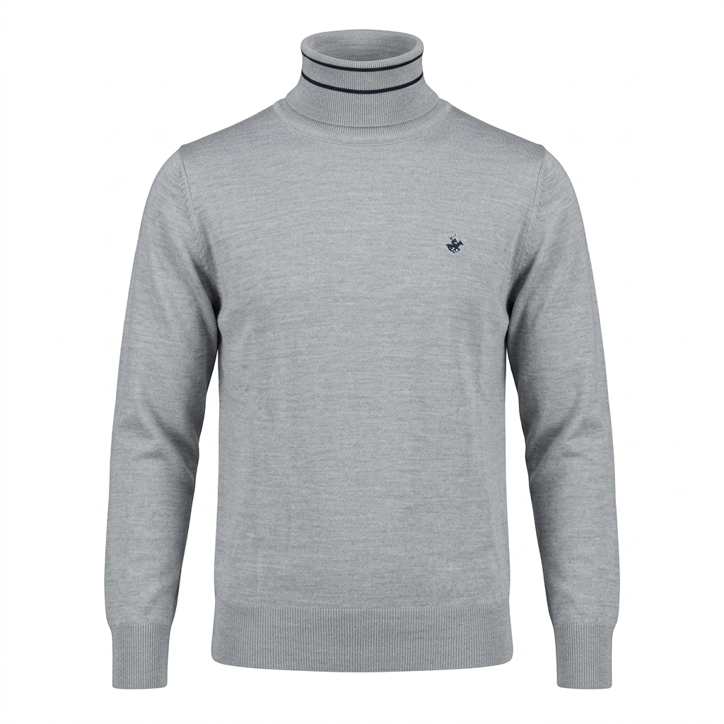 Dolcevita grigio con righe sul collo, vista frontale ghost mannequin