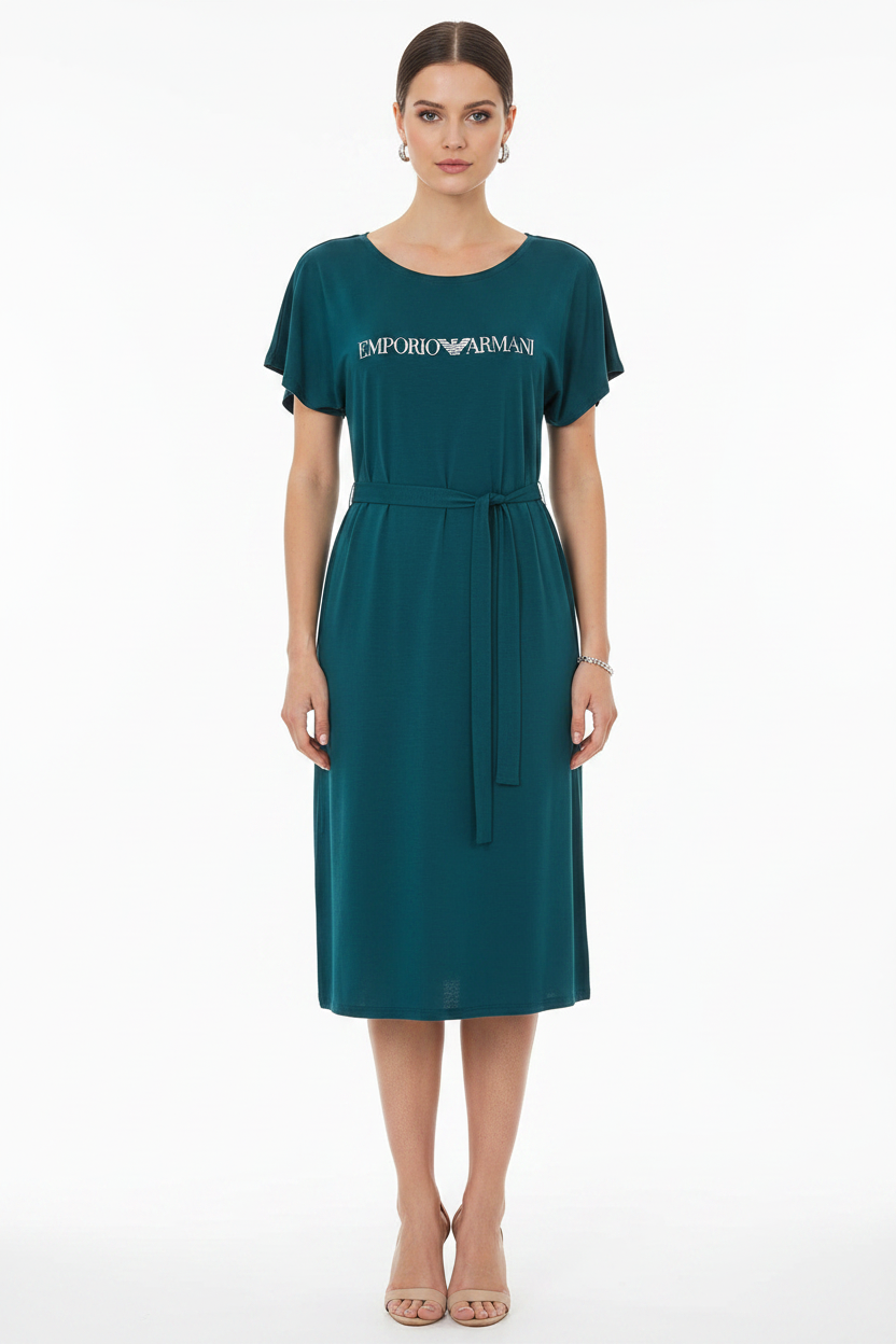 Emporio Armani Abito Donna Verde Tropicale con Modella