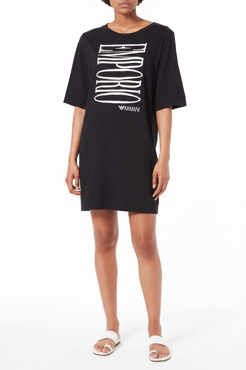 Emporio Armani T-Shirt Dress Black - Modella full body sfondo bianco