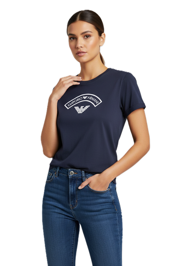 Emporio Armani T-Shirt Over Donna Logomania, Blu Marino