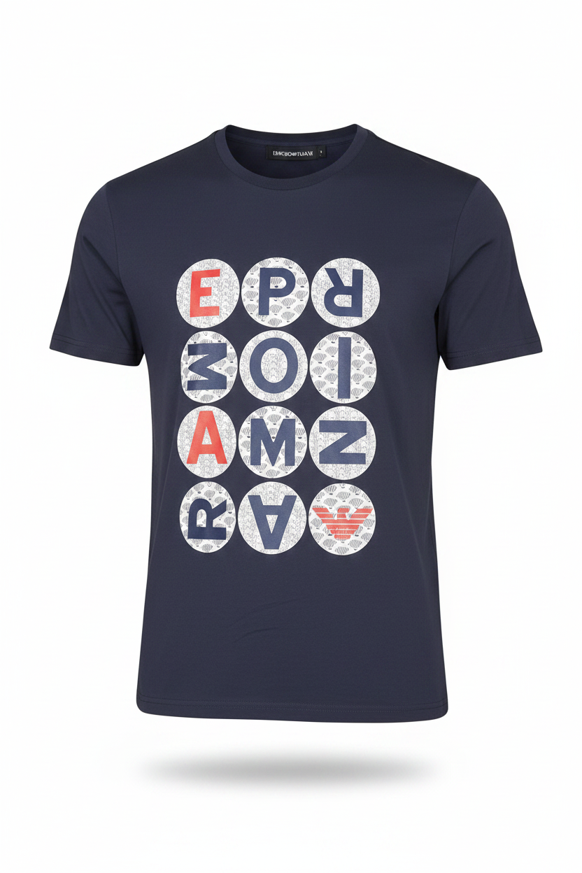 Emporio Armani T-Shirt Uomo Blu Micropattern - Ghost Mannequin