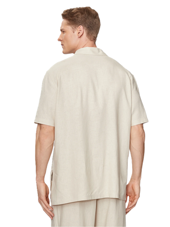 Emporio Armani – Camicia Uomo a Maniche Corte in Misto Lino Beige/Corda