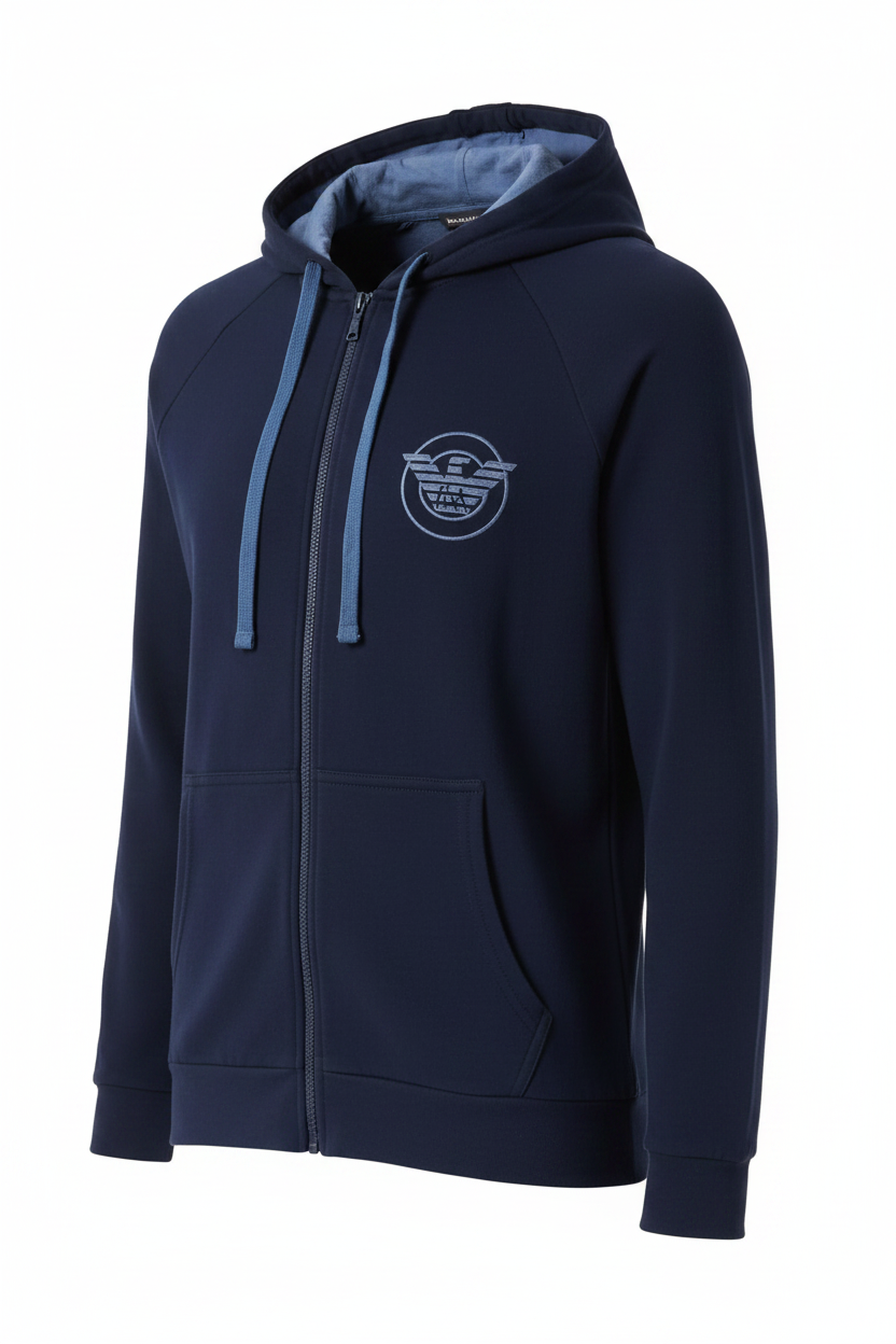 Emporio Armani Zipped Hoodie – Ghost Mannequin con Cappuccio a Contrasto