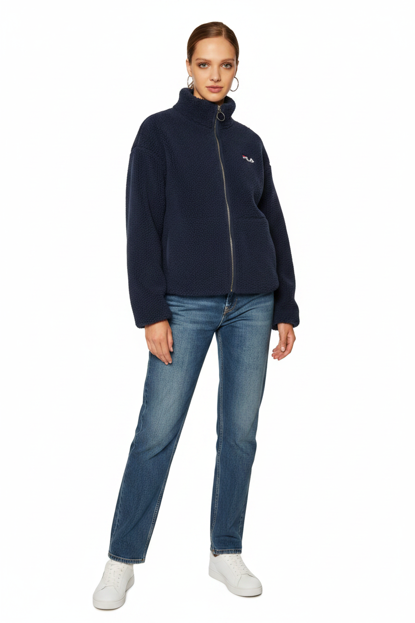 Fila Sari Sherpa Jacket Navy – Full Body Modella