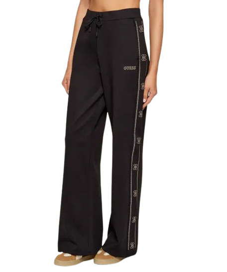 Guess Pantalone Tuta Octavia Wide Leg Da Donna Nero