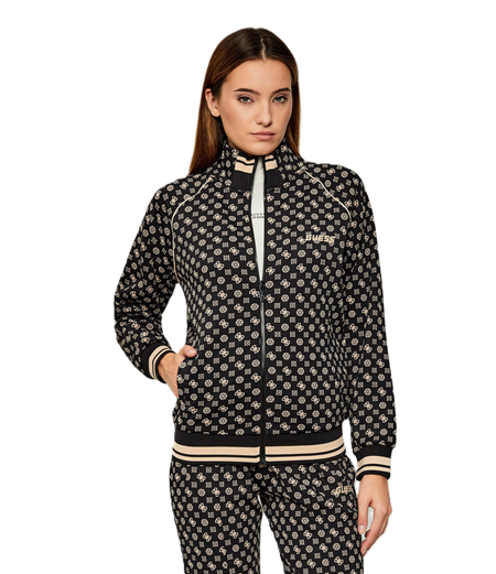 GUESS Felpa Full Zip Donna Aggie V5YQ03KB212 Logo 4G Nero Multi