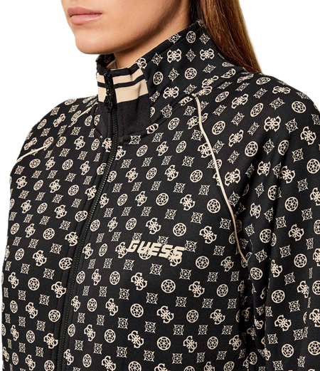 GUESS Felpa Full Zip Donna Aggie V5YQ03KB212 Logo 4G Nero Multi