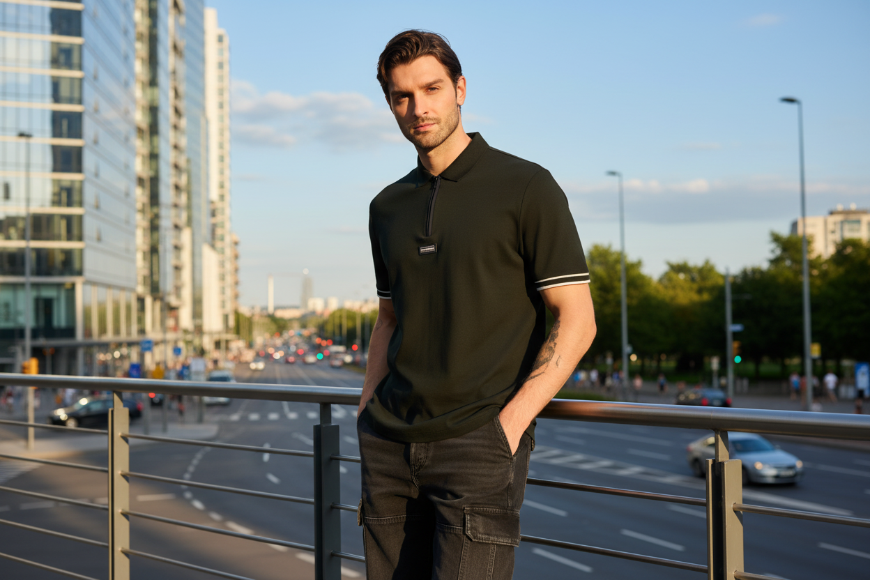 Armani Exchange Polo Uomo Piquet con Zip Jet Set Verde Scuro