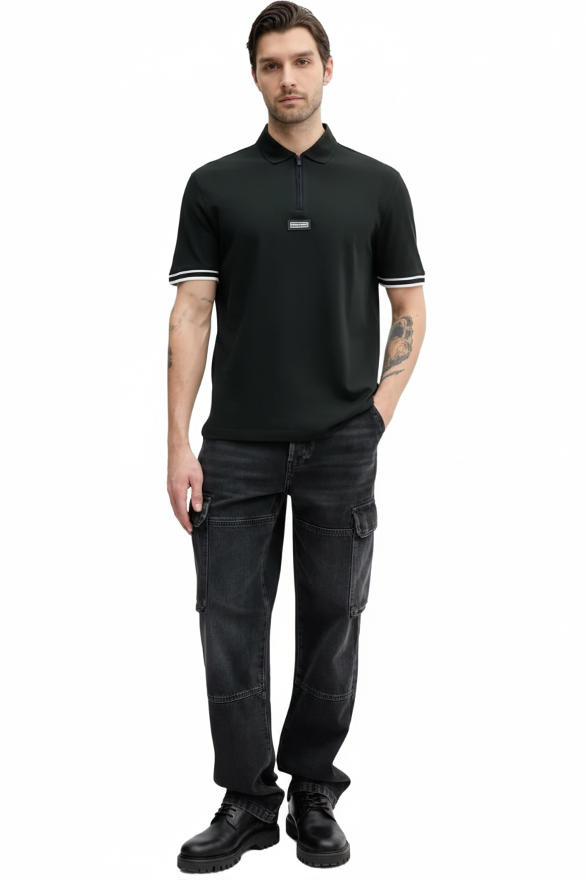 Armani Exchange Polo Uomo Piquet con Zip Jet Set Verde Scuro