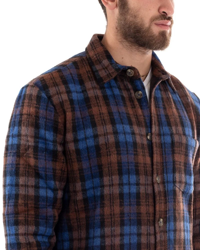 IMPURE Giacca Camicia a Quadri da Uomo, Flanella Marrone e Blu