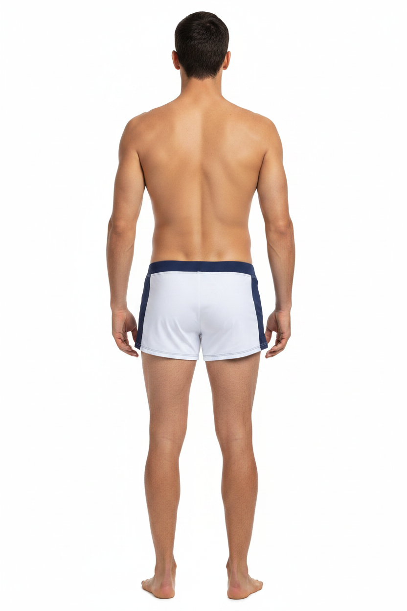 GUESS Boxer Costume Uomo Sailors Bianco/Blu - Vista Retro con Modello