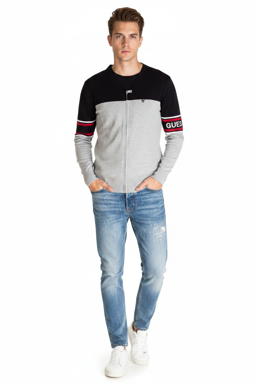GUESS Cardigan Zip Uomo Biker U84R04Z0990 - Modello Figura Intera
