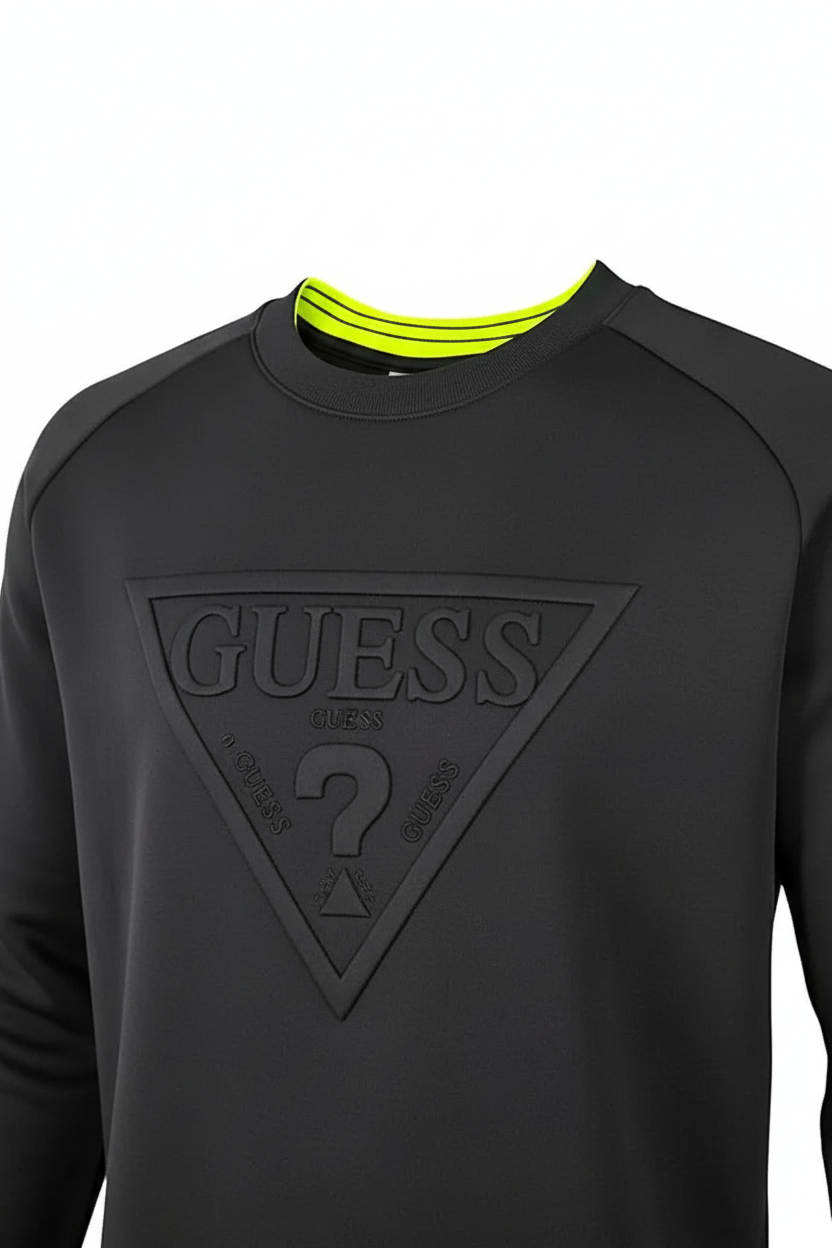 Guess Felpa Scuba – Ghost Mannequin Collo Giallo Fluo